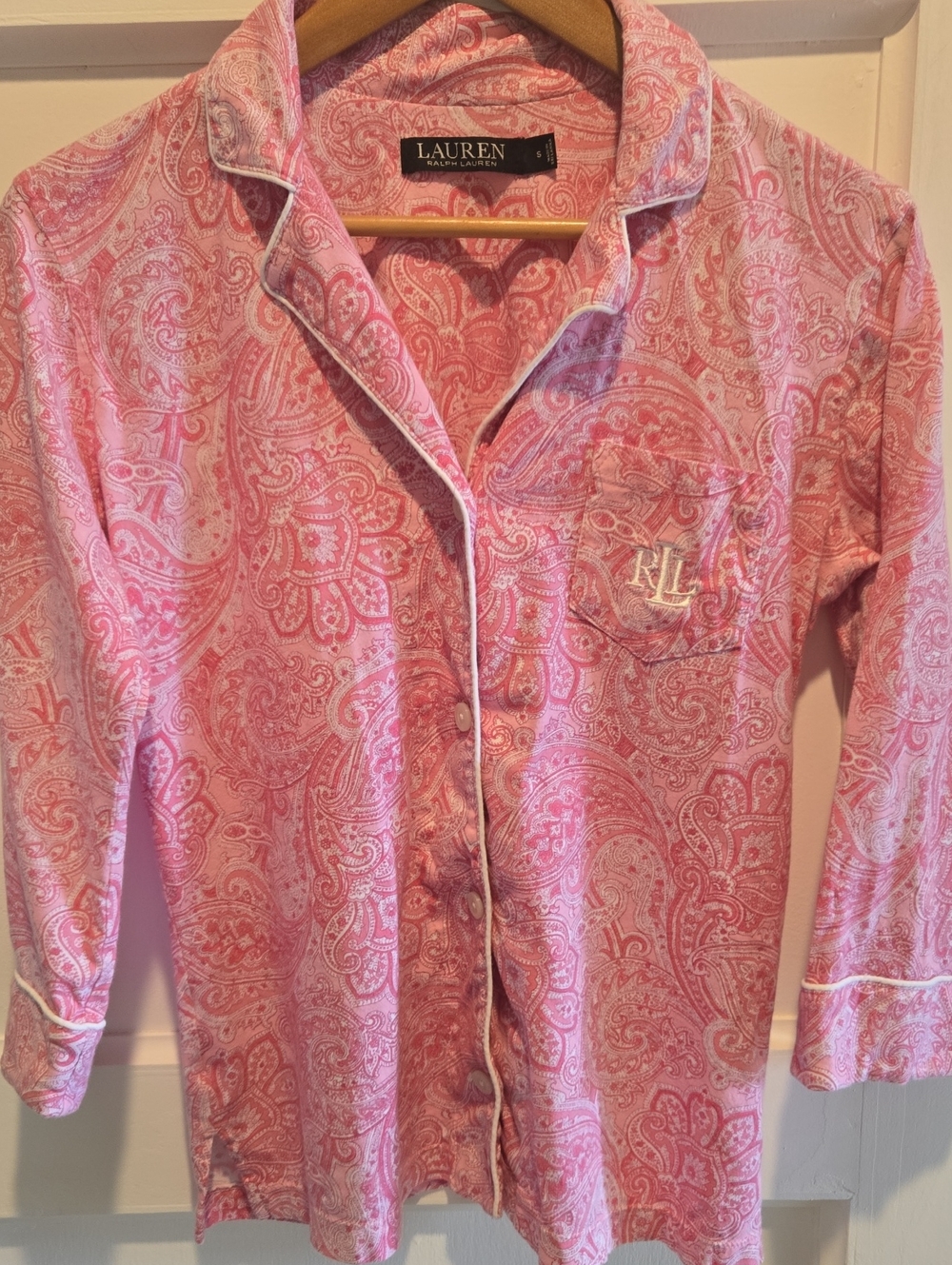 Lauren Ralph Women's Pink Paisley Pajama Top